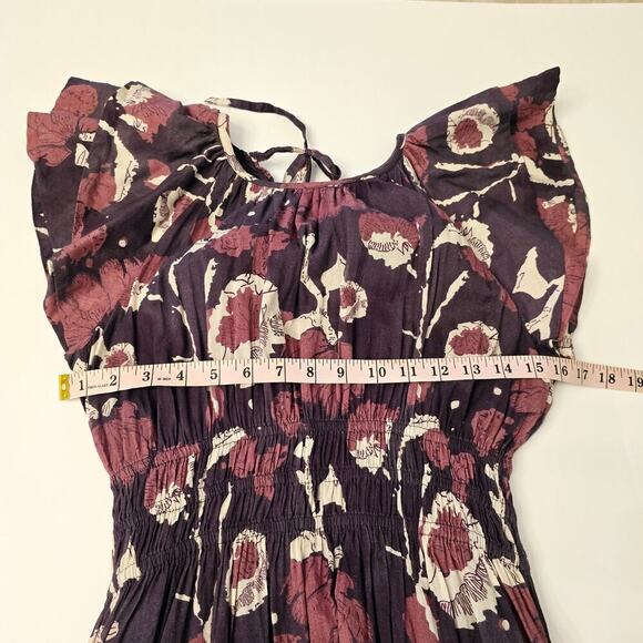 Cleobella Ellison Dress S Purple Floral Print Midi 100% Organic Cotton Smocked - Picture 8 of 12